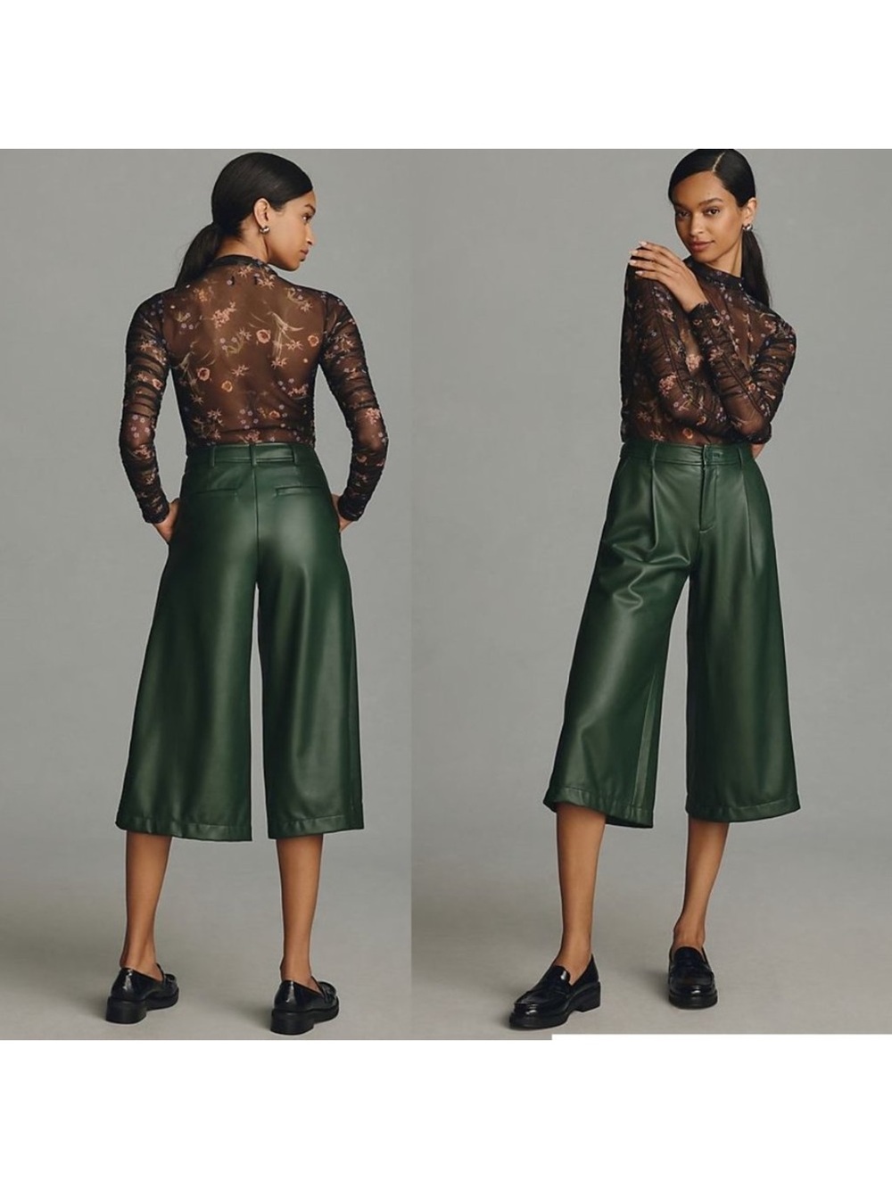 Anthropologie Wide-Leg Faux Leather Culotte Pants in Forest Green size 8